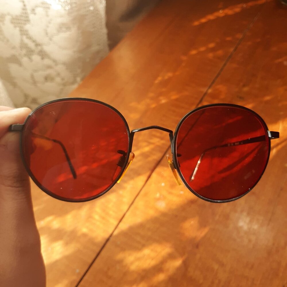 VINTAGE 90s Giorgio Armani 201 706 49 21 red Rx lens Unisex round sunglasses